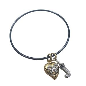 Juicy Couture Black Bangle Bracelet Gold Heart Silver Crown J Initial Charm Y2K